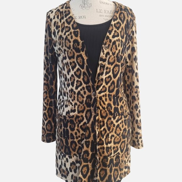 Animal Print Long Sleeved Button Cardigan with Pockets - Size Small - Picture 10 of 10